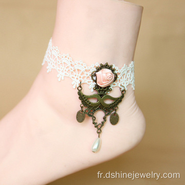 Bijoux de mariage mariée blanc dentelle Anklet Crochet plage pied